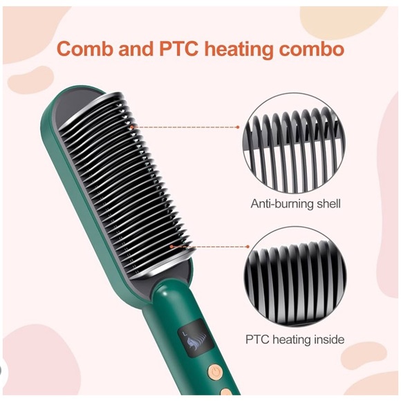 Green Hair Straightening Brush for Women - Picture 5 of 8